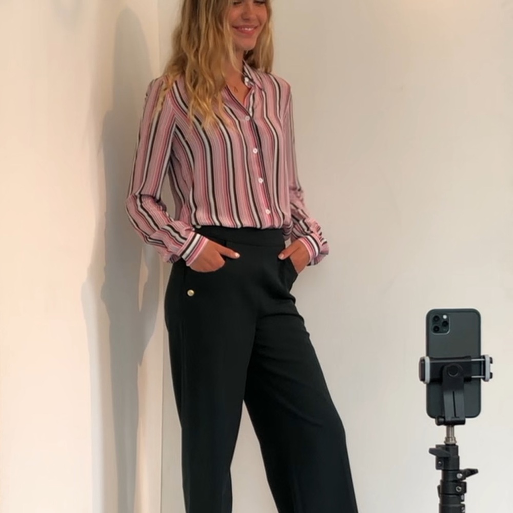 NWOT Etcetera Striped Blouse Pink and Green Size 2 - Picture 7 of 16